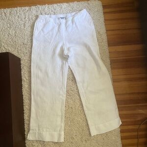 J. Jill Womens Linen Pants Wide Leg Size Medium Tall White Pull On Elastic Waist